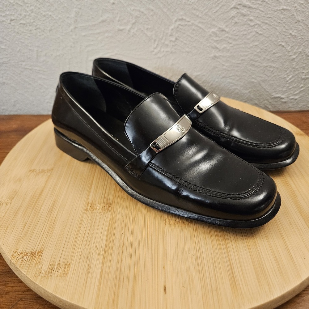 Ralph Lauren LRL Women's Black Leather Slide On Flat Loafer Shoes Size 7B